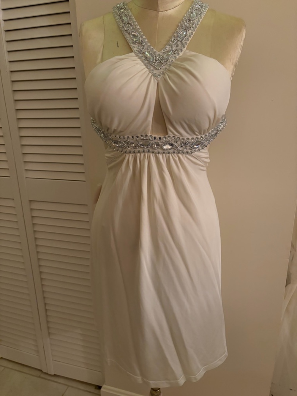 RARE Vintage Arden B White Jeweled Halter Dress